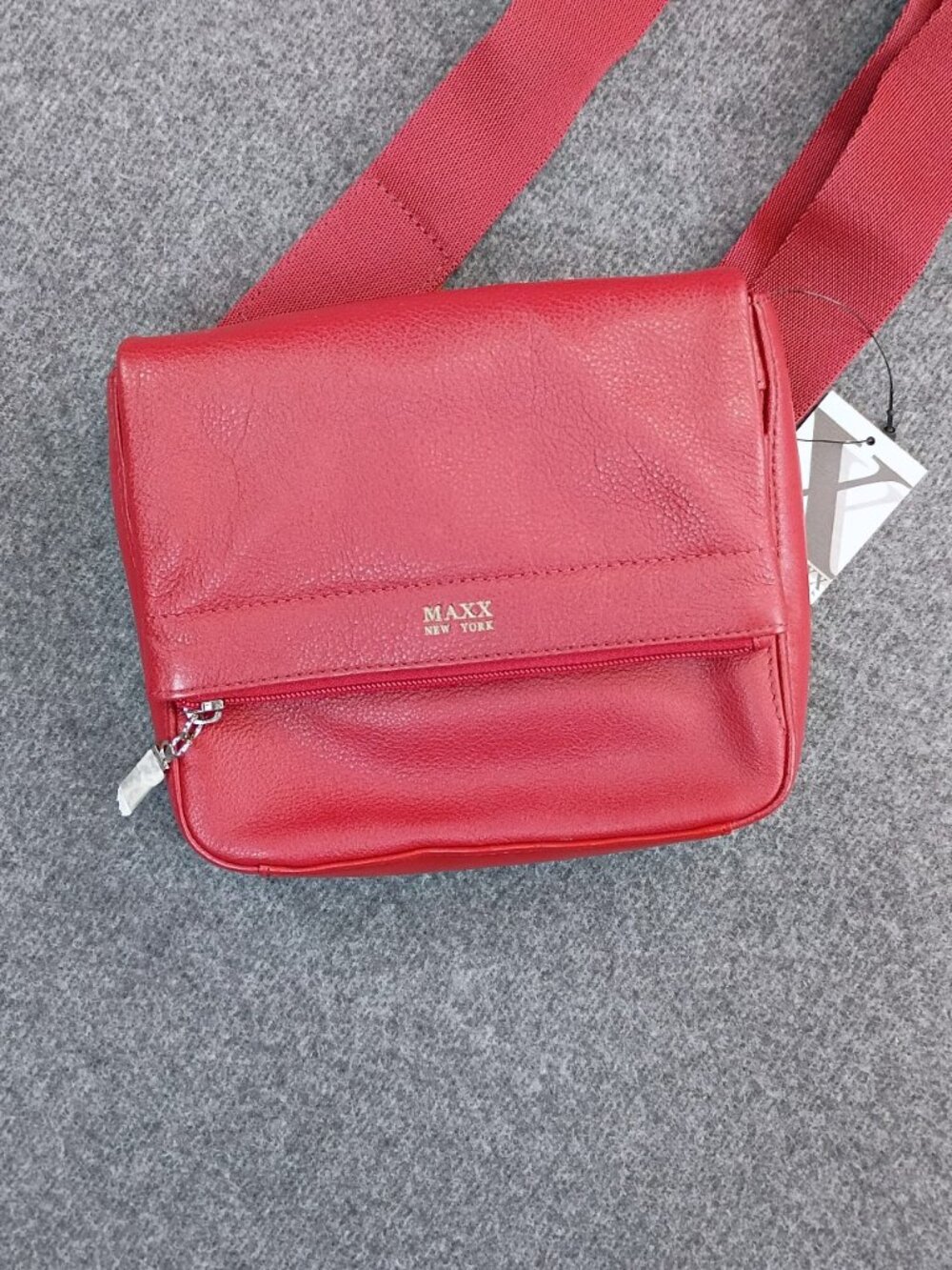 Maxx New York Red Leather Crossbody Bag Small Messenger Flap Utility Organizer
